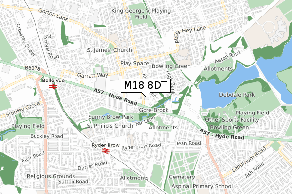 M18 8DT map - small scale - OS Open Zoomstack (Ordnance Survey)