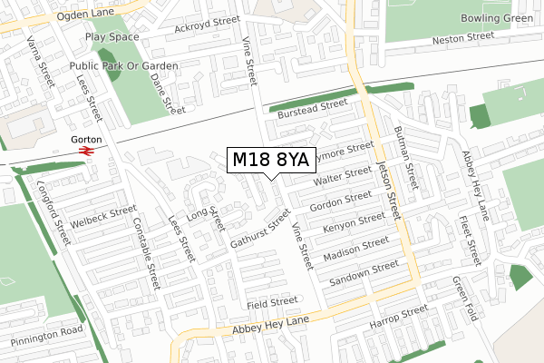 M18 8YA map - large scale - OS Open Zoomstack (Ordnance Survey)