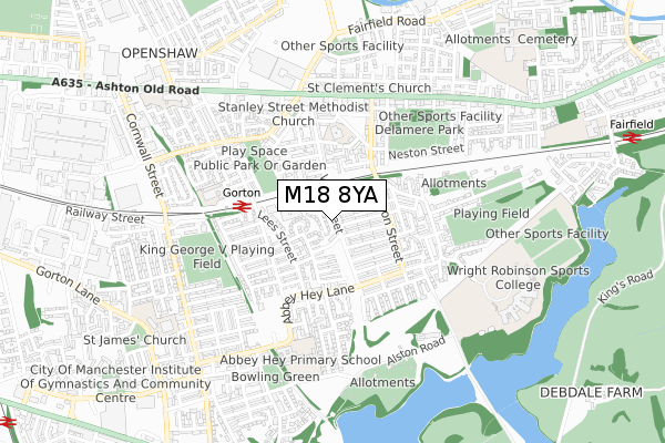 M18 8YA map - small scale - OS Open Zoomstack (Ordnance Survey)