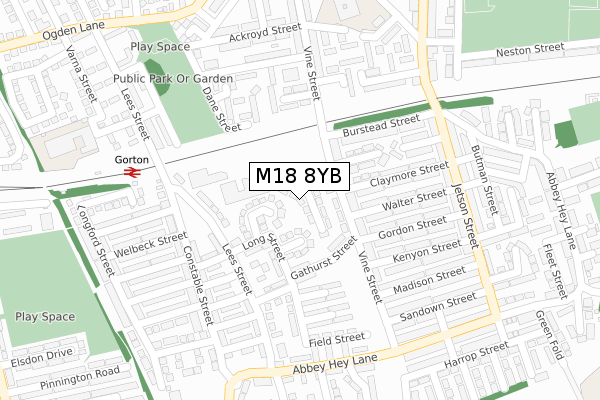 M18 8YB map - large scale - OS Open Zoomstack (Ordnance Survey)