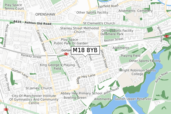 M18 8YB map - small scale - OS Open Zoomstack (Ordnance Survey)