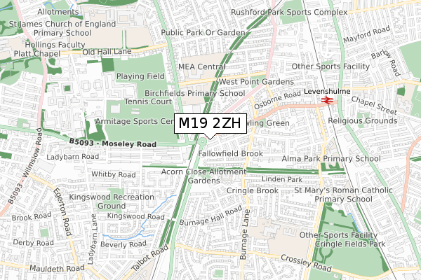 M19 2ZH map - small scale - OS Open Zoomstack (Ordnance Survey)