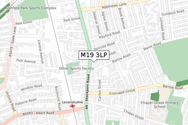 M19 3LP map - large scale - OS Open Zoomstack (Ordnance Survey)