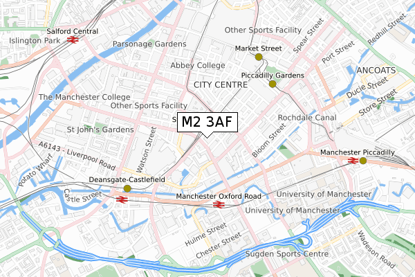 M2 3AF map - small scale - OS Open Zoomstack (Ordnance Survey)