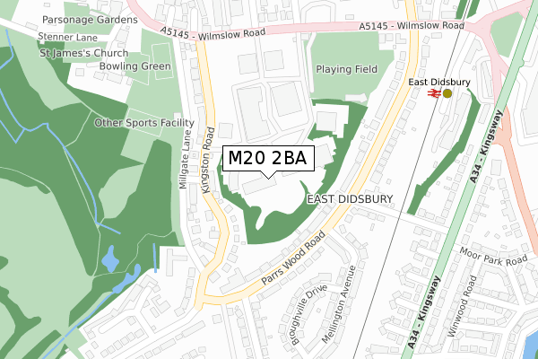 M20 2BA map - large scale - OS Open Zoomstack (Ordnance Survey)