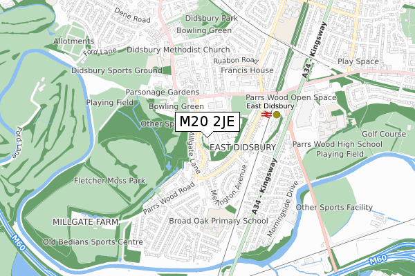 M20 2JE map - small scale - OS Open Zoomstack (Ordnance Survey)