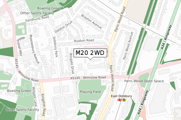 M20 2WD map - large scale - OS Open Zoomstack (Ordnance Survey)