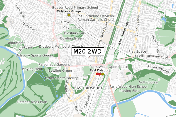 M20 2WD map - small scale - OS Open Zoomstack (Ordnance Survey)