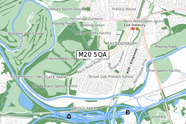 M20 5QA map - small scale - OS Open Zoomstack (Ordnance Survey)