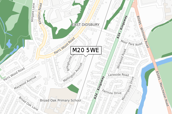 M20 5WE map - large scale - OS Open Zoomstack (Ordnance Survey)