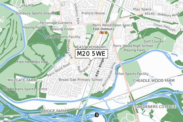 M20 5WE map - small scale - OS Open Zoomstack (Ordnance Survey)