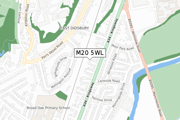 M20 5WL map - large scale - OS Open Zoomstack (Ordnance Survey)