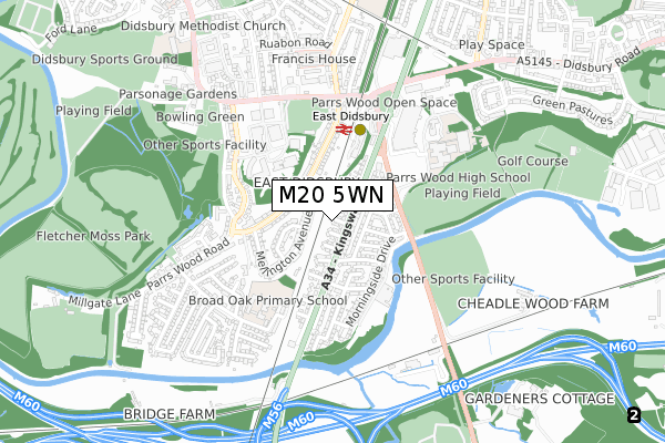 M20 5WN map - small scale - OS Open Zoomstack (Ordnance Survey)