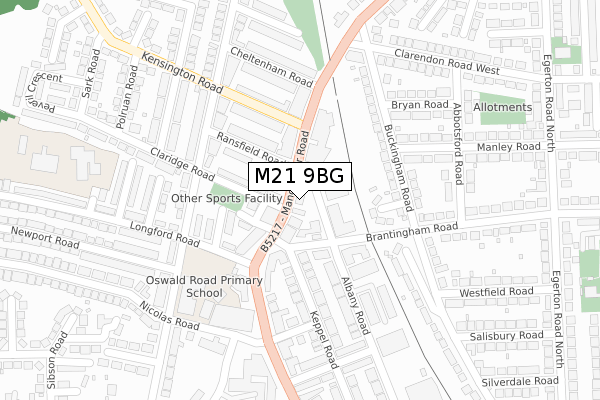 M21 9BG map - large scale - OS Open Zoomstack (Ordnance Survey)