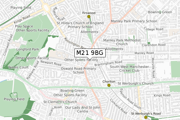 M21 9BG map - small scale - OS Open Zoomstack (Ordnance Survey)