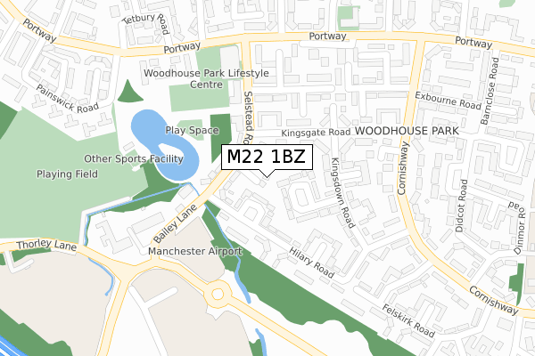 M22 1BZ map - large scale - OS Open Zoomstack (Ordnance Survey)