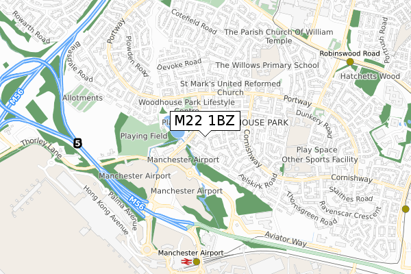 M22 1BZ map - small scale - OS Open Zoomstack (Ordnance Survey)