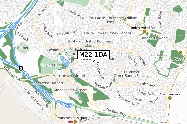 M22 1DA map - small scale - OS Open Zoomstack (Ordnance Survey)