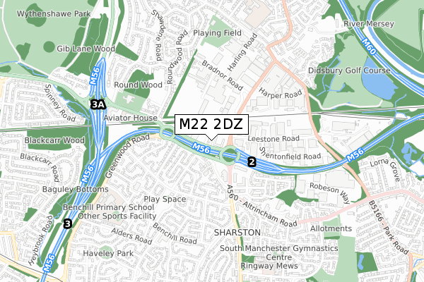 M22 2DZ map - small scale - OS Open Zoomstack (Ordnance Survey)