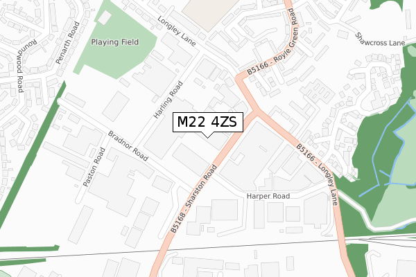 M22 4ZS map - large scale - OS Open Zoomstack (Ordnance Survey)