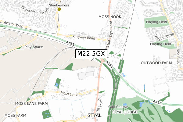 M22 5GX map - small scale - OS Open Zoomstack (Ordnance Survey)