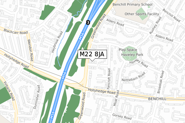 M22 8JA map - large scale - OS Open Zoomstack (Ordnance Survey)