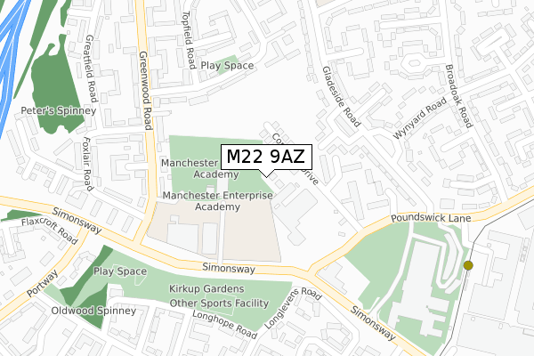 M22 9AZ map - large scale - OS Open Zoomstack (Ordnance Survey)