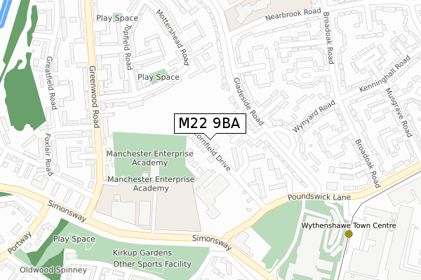 M22 9BA map - large scale - OS Open Zoomstack (Ordnance Survey)