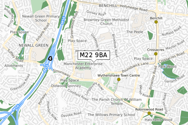 M22 9BA map - small scale - OS Open Zoomstack (Ordnance Survey)