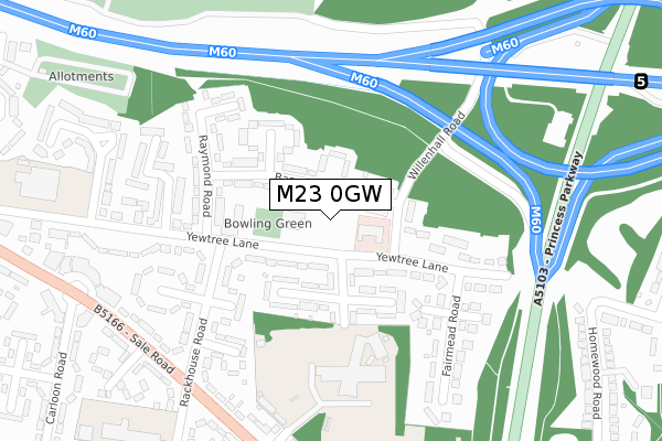 M23 0GW map - large scale - OS Open Zoomstack (Ordnance Survey)