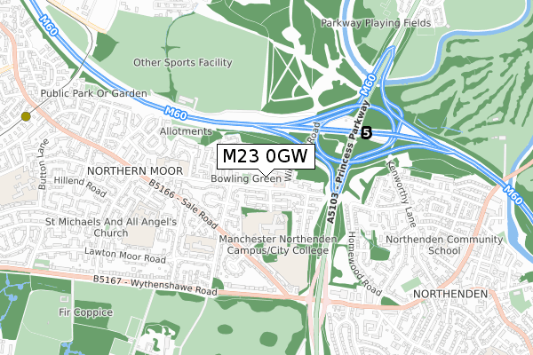 M23 0GW map - small scale - OS Open Zoomstack (Ordnance Survey)