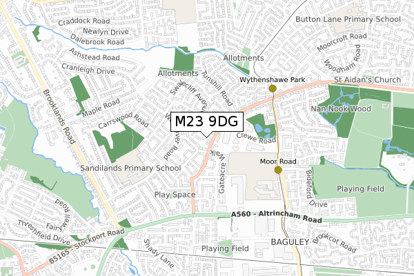 M23 9DG map - small scale - OS Open Zoomstack (Ordnance Survey)