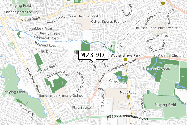 M23 9DJ map - small scale - OS Open Zoomstack (Ordnance Survey)