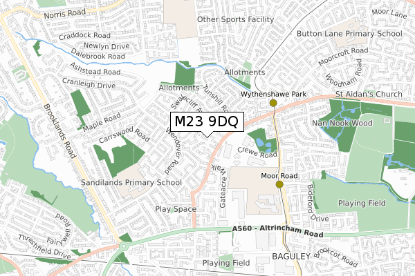 M23 9DQ map - small scale - OS Open Zoomstack (Ordnance Survey)