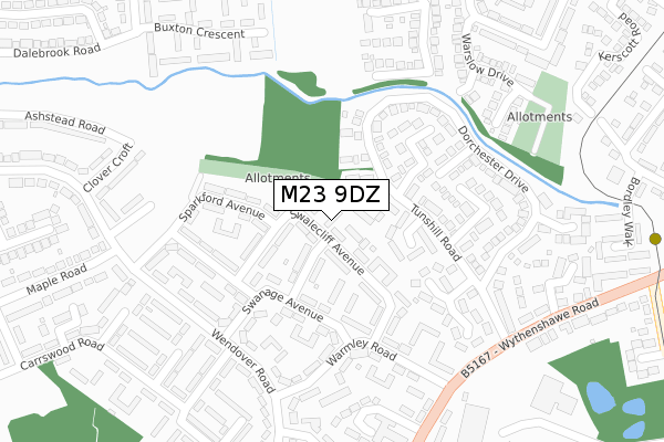 M23 9DZ map - large scale - OS Open Zoomstack (Ordnance Survey)