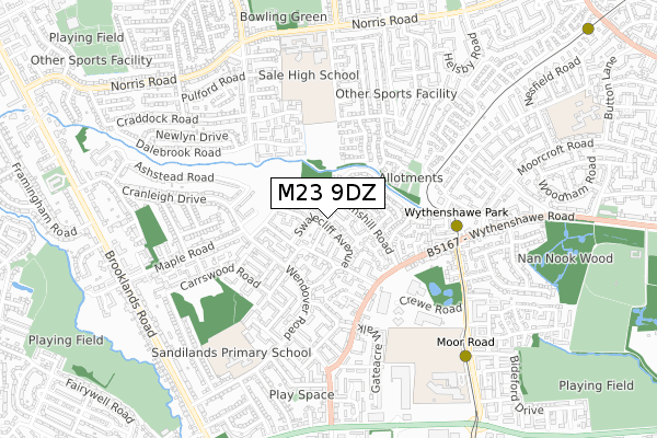 M23 9DZ map - small scale - OS Open Zoomstack (Ordnance Survey)