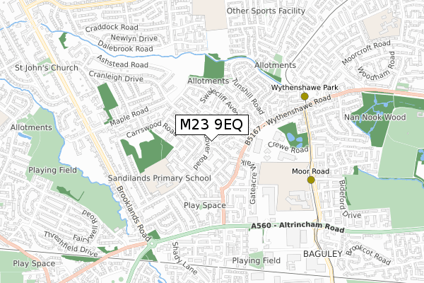 M23 9EQ map - small scale - OS Open Zoomstack (Ordnance Survey)