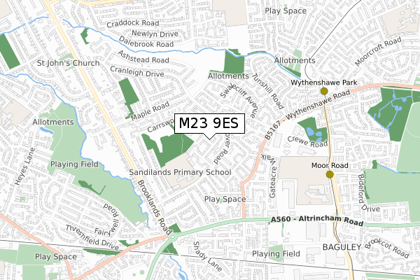 M23 9ES map - small scale - OS Open Zoomstack (Ordnance Survey)