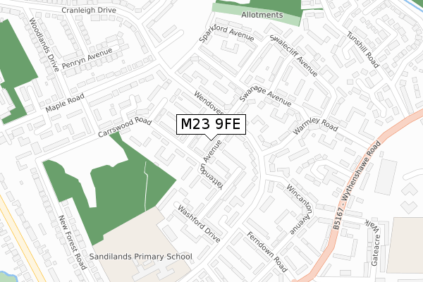 M23 9FE map - large scale - OS Open Zoomstack (Ordnance Survey)