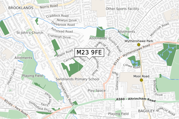 M23 9FE map - small scale - OS Open Zoomstack (Ordnance Survey)