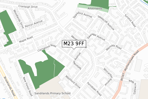 M23 9FF map - large scale - OS Open Zoomstack (Ordnance Survey)