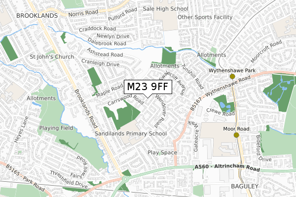 M23 9FF map - small scale - OS Open Zoomstack (Ordnance Survey)