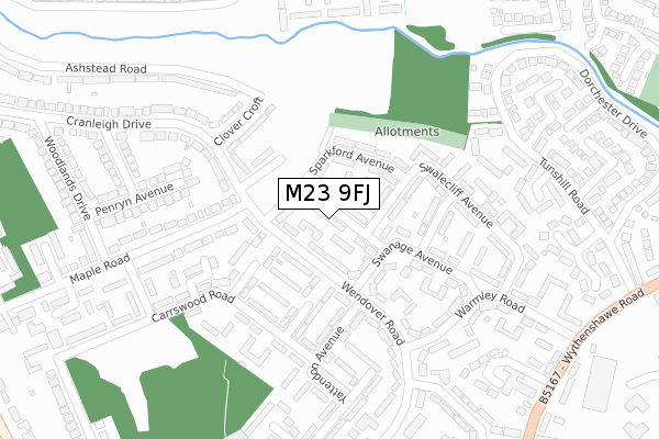 M23 9FJ map - large scale - OS Open Zoomstack (Ordnance Survey)