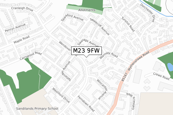 M23 9FW map - large scale - OS Open Zoomstack (Ordnance Survey)