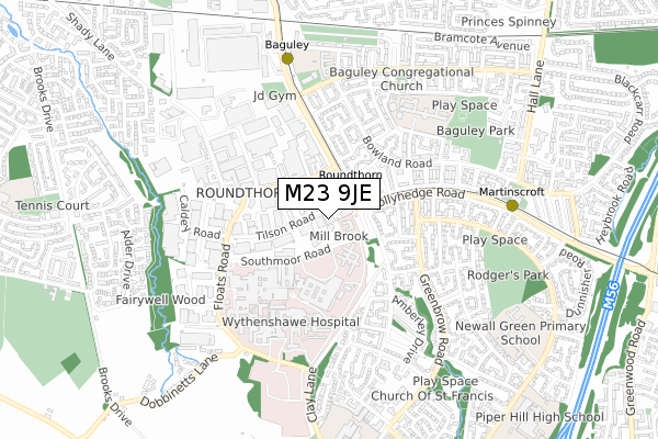 M23 9JE map - small scale - OS Open Zoomstack (Ordnance Survey)