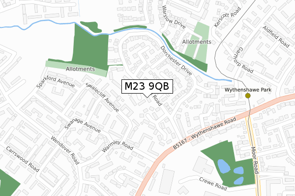 M23 9QB map - large scale - OS Open Zoomstack (Ordnance Survey)