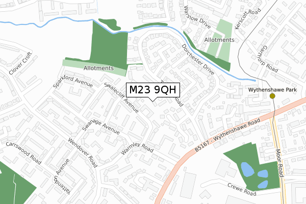 M23 9QH map - large scale - OS Open Zoomstack (Ordnance Survey)