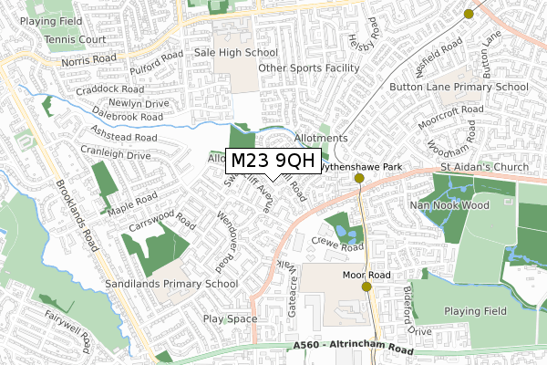 M23 9QH map - small scale - OS Open Zoomstack (Ordnance Survey)