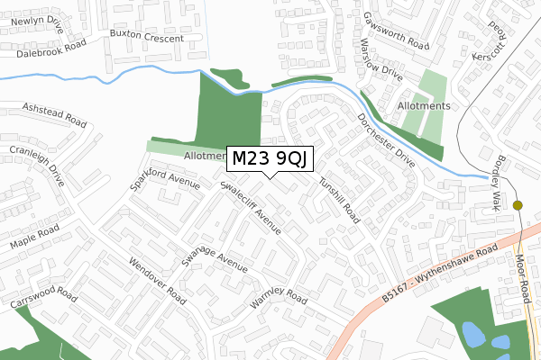 M23 9QJ map - large scale - OS Open Zoomstack (Ordnance Survey)