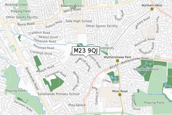 M23 9QJ map - small scale - OS Open Zoomstack (Ordnance Survey)